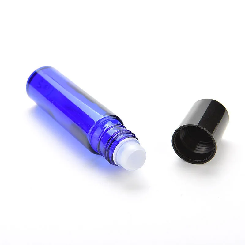 

10 ML Roll-On Black Plastic Cap Refillable Bottle Blue Glass Bottle Roll On Empty Fragrance Perfume Essential Oil Bottle
