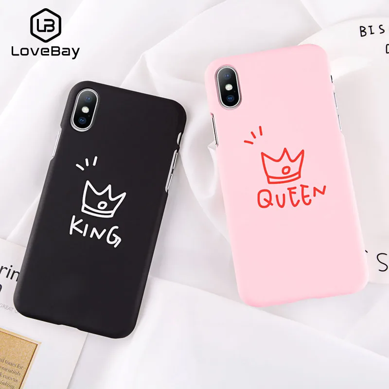 Lovebay Crown Pattern Phone Case For iPhone X 8 7 Plus FashionLetter KING QUEEN Cases 6 6S Hard PC Cover Coque |