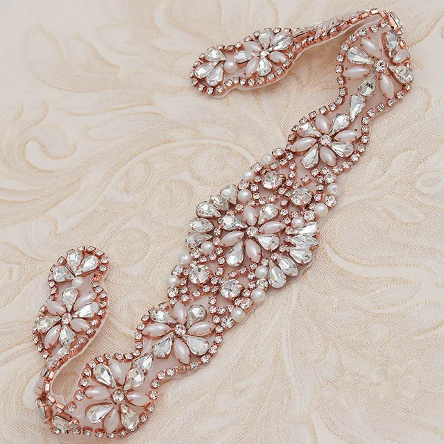 MissRDress Wedding Rhinestones Bridals Belt Pearls Crystal Bridal Belt Jeweled Bridal Sash For Wedding Dresses Pearl Belts JK806 only applique
