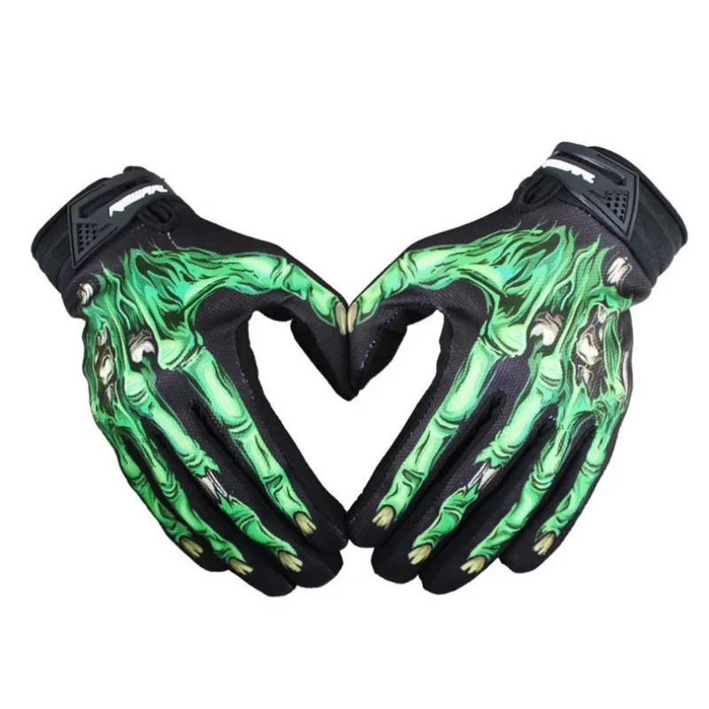 Мужские велосипедные перчатки Novely на открытом воздухе, перчатки для езды на велосипеде, мотоцикла, черепа, кости, скелета, Готические перчатки для верховой езды на весь палец, Мужская велосипедная Экипировка - Цвет: Зеленый