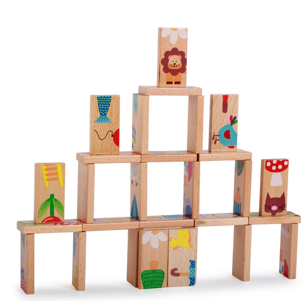 Монтессори Развивающие детские игрушки 28 шт./компл. деревянные блоки домино мультфильм животных цветные головоломки танграмма милые