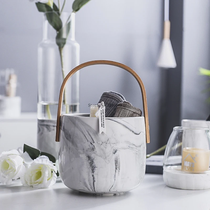 

Nordic marble storage tank restaurant knife and fork chopsticks tube creative kitchen ceramic food storage tank storage box