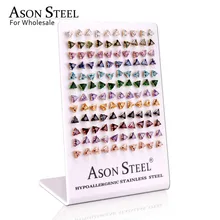 Асон сталь 60 пар/лот серьги из нержавеющей стали красочные Кристальные антиаллергенные треугольная серьга-гвоздик модные ювелирные изделия вечерние ювелирные изделия