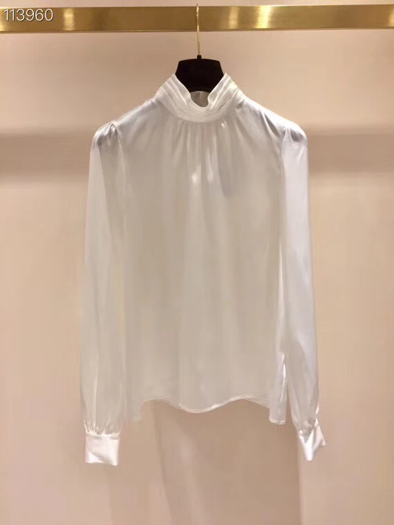 

Autumn Lantern Sleeve Turtleneck Clothes Women 2018 Transparent White Shirt High Quality Real Silk Blouses Ladies