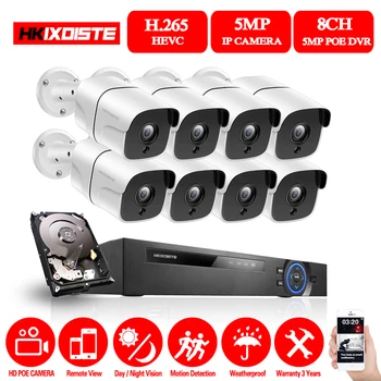

HKIXDISTE HD 8CH 5MP POE security camera System Kit H.265 POE IP Audio Camera Outdoor Waterproof cctv Video Surveillance