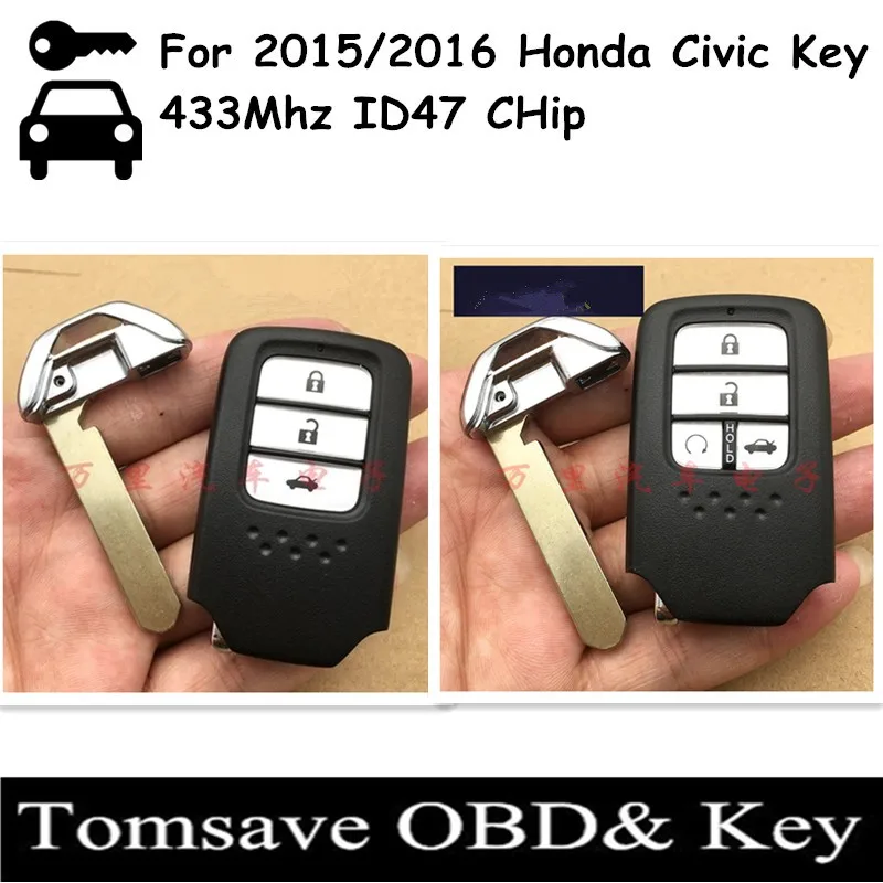 

Car Remote Smart Key Keyless Remote Key 433Mhz with ID47 Chip for Honda 10th Civic after 2015 Year Intelligent Remote Key