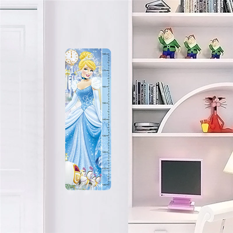 Snow White Anna Elsa Mermaid Rapunzel Cinderalle Belle Princess Growth Chart Wall Stickers Home Decor Kids Height Measure Decals