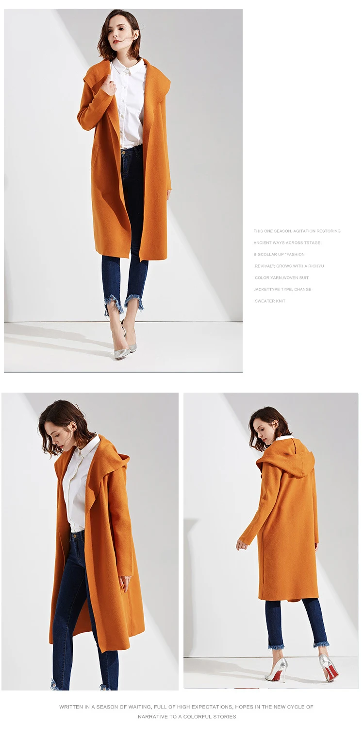 Autumn and winter Europe and the United States new fashion casual women's long coat Slim hooded solid color pocket ladies thick sweater cardigan tide (2)