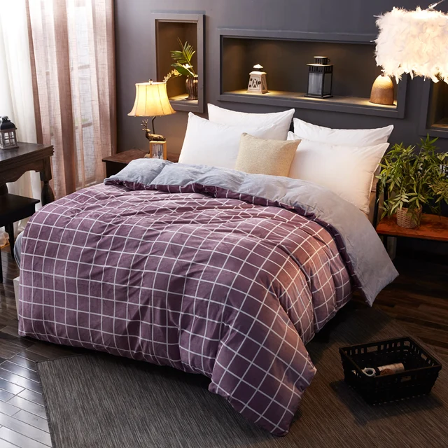 Deep purple plaid Duvet Cover soft fashion comfortable Bedding solid