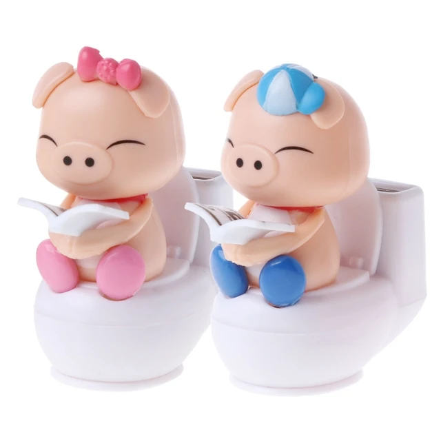 HBB 1PC Solar Powered Pig Sitting On Toilet Car Ornament Cute Cartoon Kid Toy Gift Home Decor 1