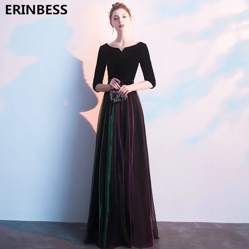 

Vestido De Festa Half Sleeve Evening Dresses Robe De Soiree 2019 Floor Length Party Dress Scoop Neck A-line VELOUR Evening Dress