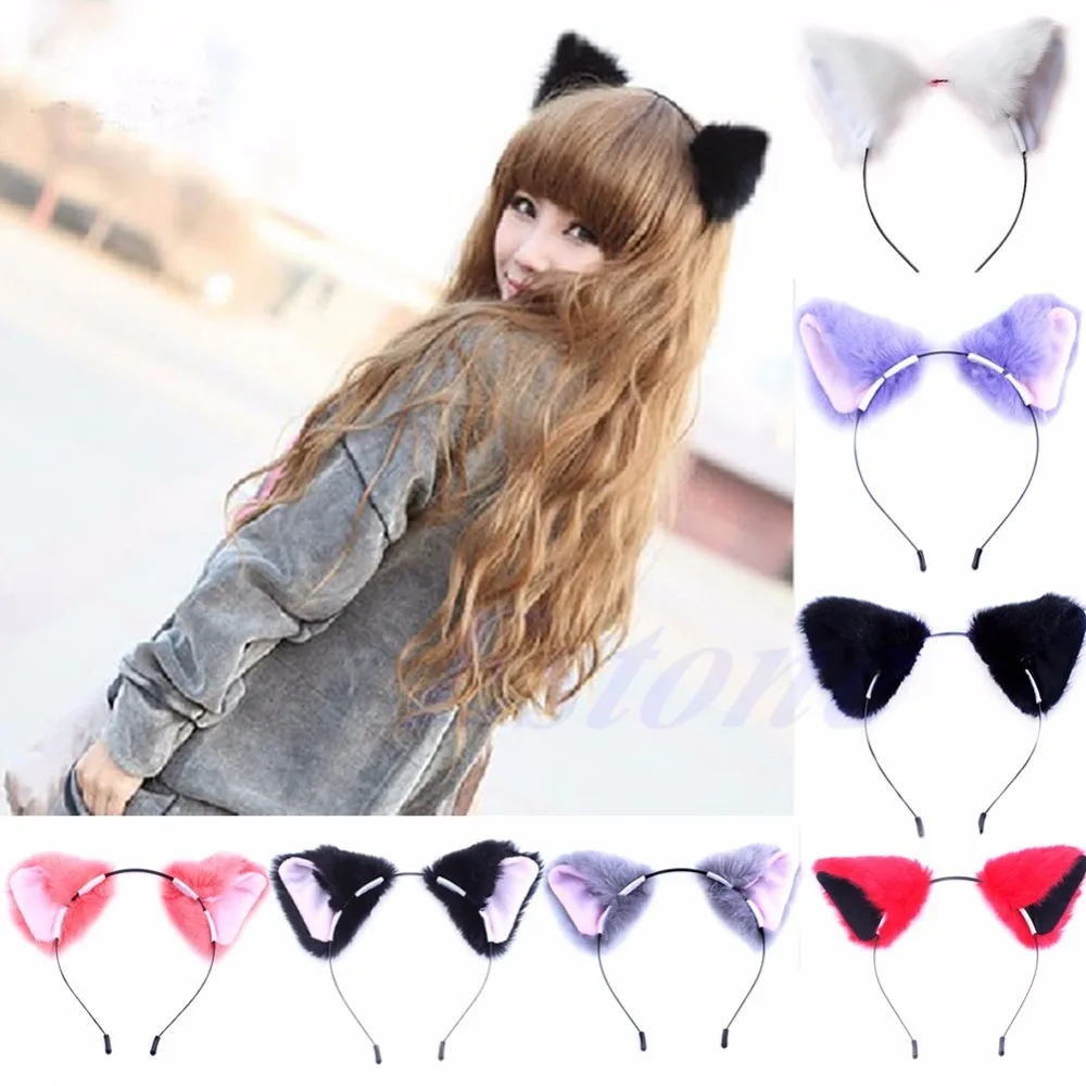 Free Shipping Fashion Girl Cute Cat Fox Ear Long Fur Hair Headband Anime Cosplay Party Costume
