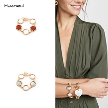 HUANZHI Новинка контрастный цвет Сращивание геометрический шестиугольник круглый корпус камень Spar золотая металлическая цепь ювелирные изделия браслет для женщин девушек