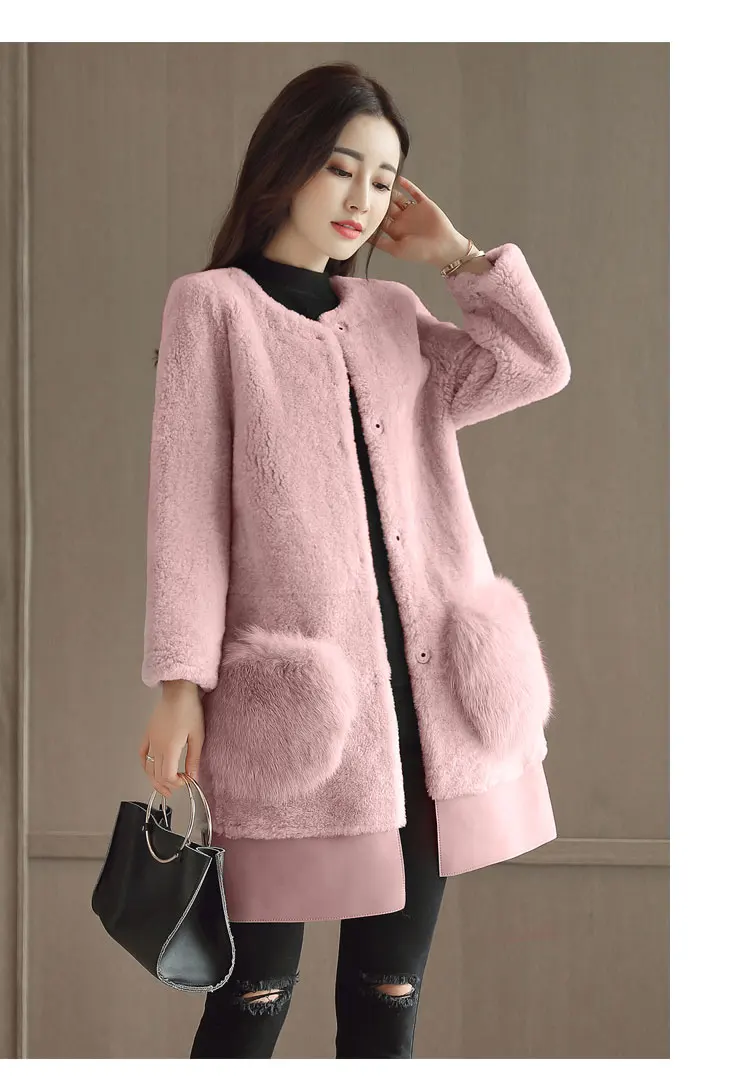 Зимняя Роскошная подиумная женская теплая длинная розовая серая куртка, женский свободный Тренч из искусственного меха, женские шерстяные пальто