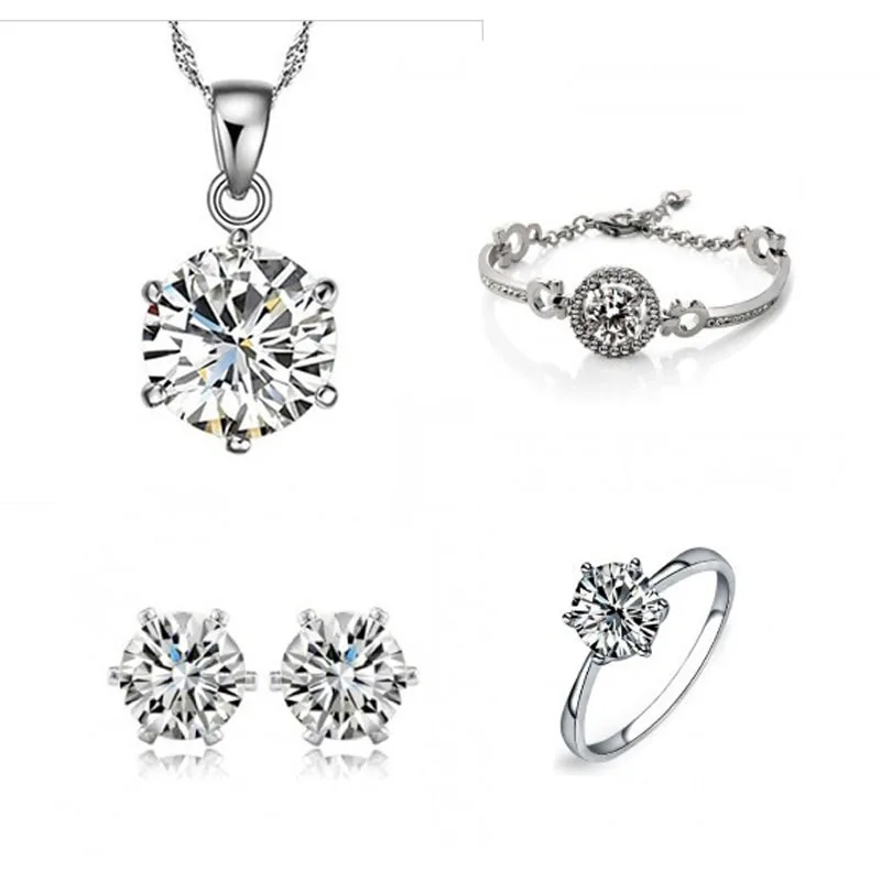 

New 2014 Zirconia Stone Full Of Rhinestone Bridal Wedding Engagement Jewelry Sets Necklace Earring Bracelet Ring for women