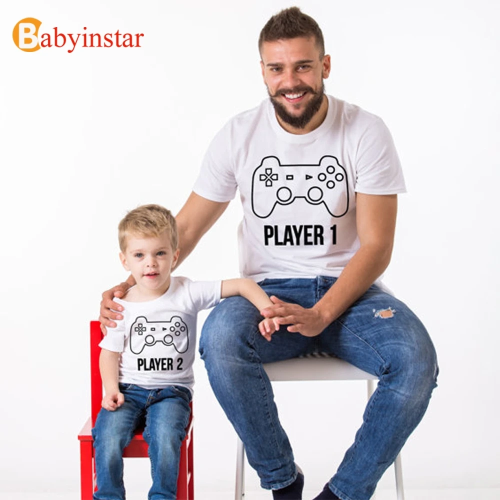 

Babyinstar Fashion 2018 Family Look Funny Player Printed Summer Short Sleeve T-shirt Game Handle Pattern Family Matching Outfits
