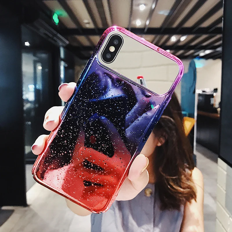 Капли воды градиент зеркало чехол для iPhone Xs X 7 8 плюс полное тело покрытие Hard