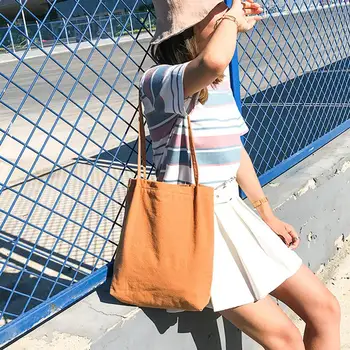 

Reusable Solid Color Large Capacity Canvas Crossbody Shopping Bag Travel Tote