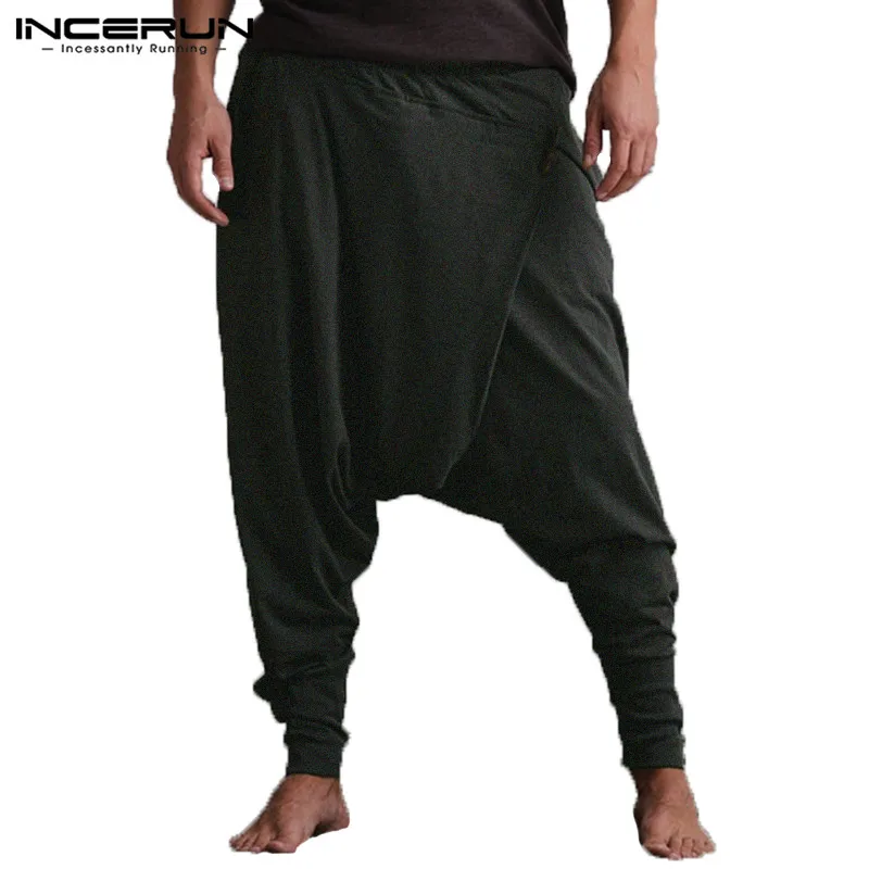 Индийские штаны, Мужские штаны ниндзя, мешковатые штаны-шаровары, свободные штаны для фитнеса с заниженным шаговым швом, модные брюки для танцев в стиле панк, Hombre Pantalon - Цвет: Dark Grey