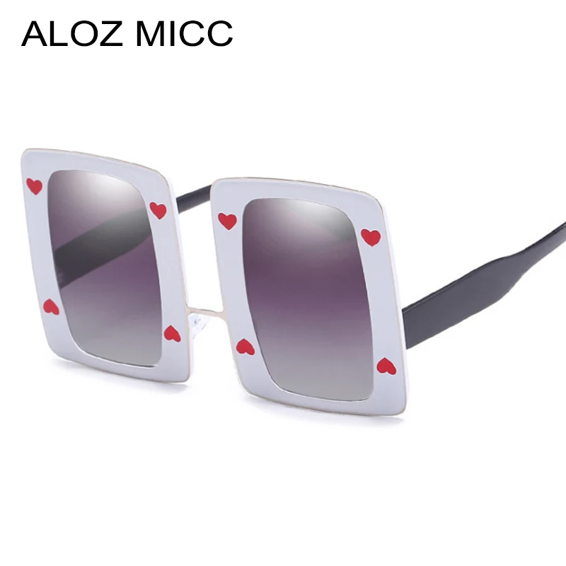 

Женские и мужские большие прямоугольные очки ALOZ MICC, модные квадратные солнцезащитные очки с декоративными сердечками, UV400 Q648, 2018