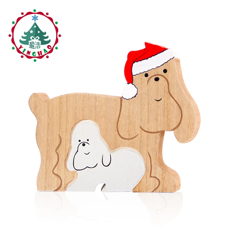 

2pcs/set Christmas Wooden Ornaments Xmas Dogs Crafts Christmas Gifts Desk Decorations For Home Figurines Handmade kids Toy 2019