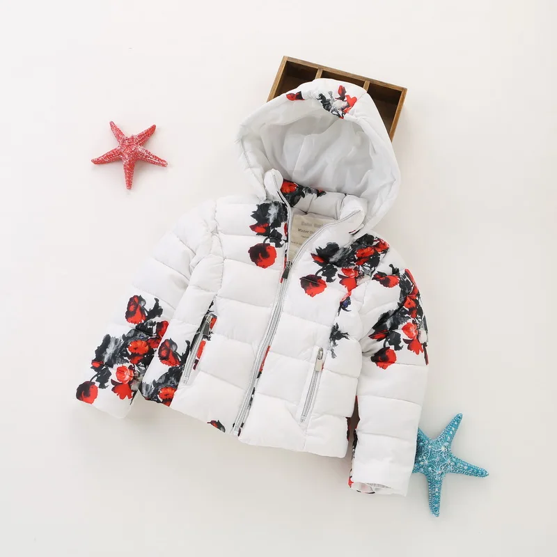 

Winter Girls Printing Coat,Zipper With Cap Kids Jacket,New Casual Cotton Children's Outerwear (2-7 yrs)