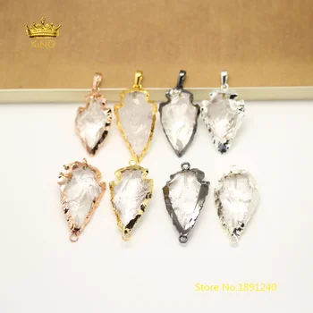 

5pcs Rough Quartz Arrow Shape Pendants,Natural Quartz Raw Crystals Connectors Plated Copper Bails Gems Crafts Necklace Bracelet