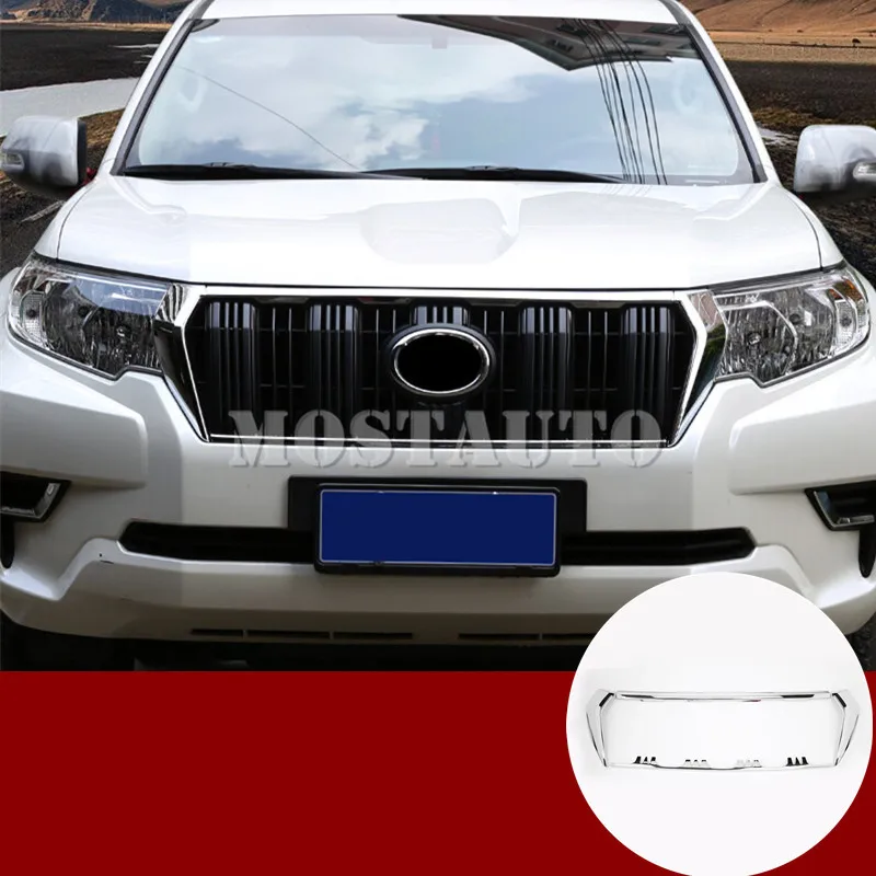 

For Toyota Land Cruiser Prado FJ150 ABS Chrome Front Center Grille Frame Cover Trim 2018-2021 4pcs Car Accessories Interior
