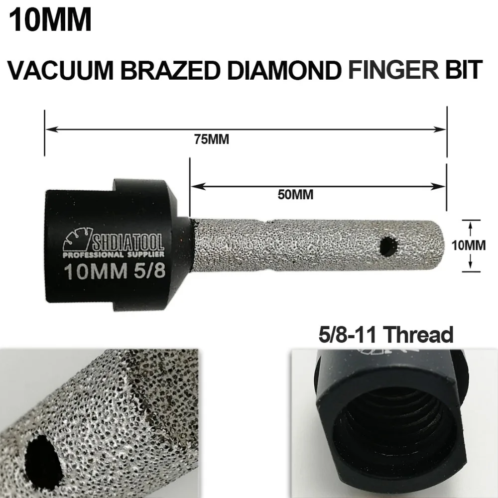 DIATOOL 1pc 5/8-11 or M14 Thread Vacuum Brazed Diamond Finger Bit Dia10/20/25mm Milling Bits Enlarge shape Tile Stone Countertop