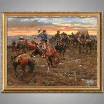 

Hand painted canvas oil paintings Western Cowboy Oil painting on canvas wall pictures for living room wall art canvas Horse