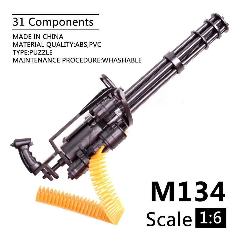 

12 inch Minigun Toy M134 Gun Model 1:6 Gatling Machine Gun T800 Terminator Heavy Machine Guns Bullet Belt Kids Assembling Toys