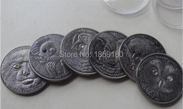 

6 pcs/lot Mix Mongolia 500 Togrog Wildlife Protection Coins Set (Owl,Goat,hedgehog,cat,wolf,fox) Free shipping