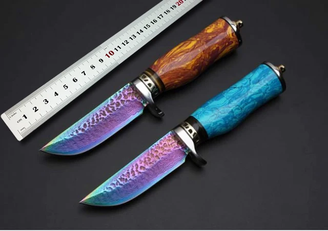 8 Color Damascus Hunting Knives Blue Turquoise Handle Survival ...