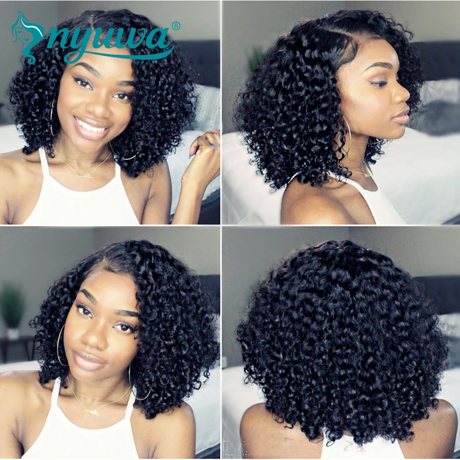 spesifikasi Nyuwa Pendek 13X6 Renda Depan Rambut Manusia Wig Digunakan Dipetik dengan Bayi Rambut Keriting Brasil Remy Rambut Lace depan Bob Wig 10 \