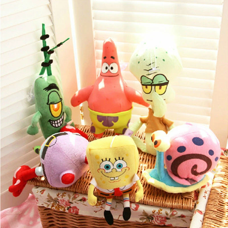 6ピーススポンジセットぬいぐるみスポンジボブ パトリック カニ プランクトン タコ カタツムリ人形子供おもちゃ最高brinquedos子供のため Spongebob Set Sponge Bobkids Toys Aliexpress