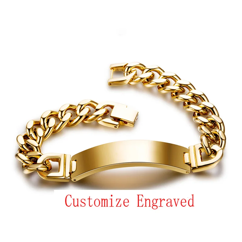 

HiaDeLea Customized ID Blank Link Chain Bracelet Free Engraved Infomation Quality Men Bangle Identification Bracelet