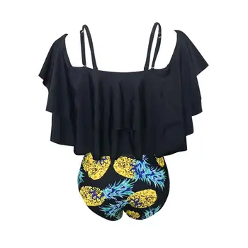 

Women Swimwear Bikini Set Push Up Off Retro Flounce High Waisted Bikini Halter Neck Bathing Swiming Suits