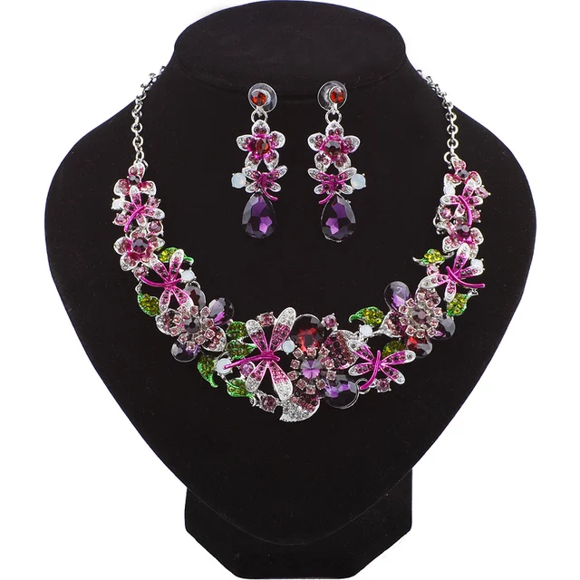 153 Fleur De Cristal Boucles Doreilles Et Collier Ensemble Indien De Mariée Bijoux De Mariage Accessoires De Vêtement Cadeau Danniversaire Pour