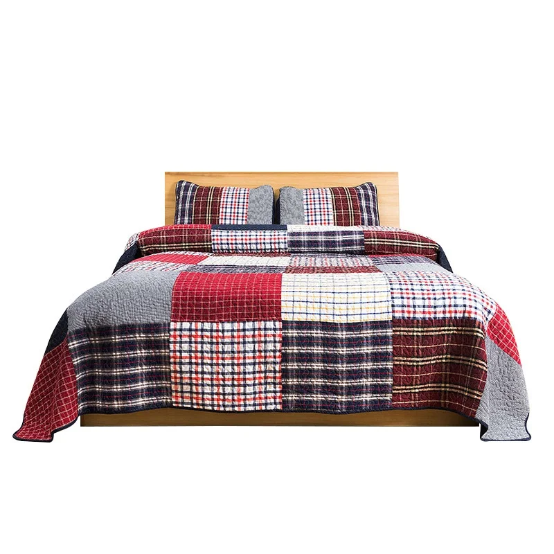 

Soft Cotton Bedspread Quilt Set 3 Piece Lattice Printed Handmade Patchwork Quilts Bed Cover King Size Bedding Coverlets Blanket
