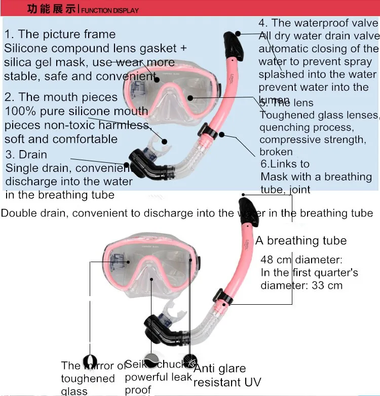 Анти-туман плавать ming закаленного стекла линзы Подводное очки-маска для ныряния силиконовая трубка Подводная охота с дыхательной трубкой плавать стекла es оборудование