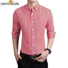 UNIVOS KUNI Новое поступление мужские рубашки приталенная рубашка с длинным рукавом полосатая Хлопковая мужская рубашка Camisa размера плюс M-5XL Мужская рубашка Q5146