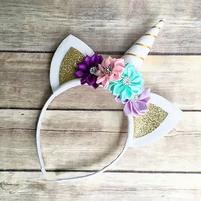 Ободок для волос в вечерние рога единорога с цветком розы|unicorn horn|hair headbandfancy headband |