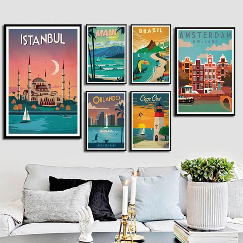 Touhou lijn Prooi Canvas Art Painting Wall Home Decor New York Netherlands Amsterdam London  Vintage Travel Cities Landscape Poster for Living Room|Painting &  Calligraphy| - AliExpress