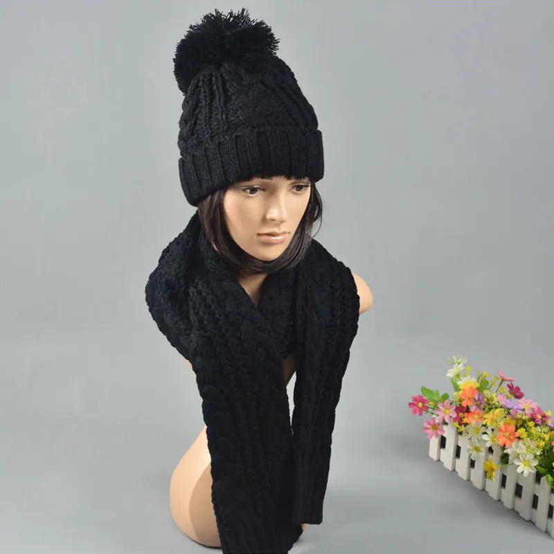Женская зимняя утепленная шаль с помпоном 5 цветов|scarf hat set|hat setknitted scarf |