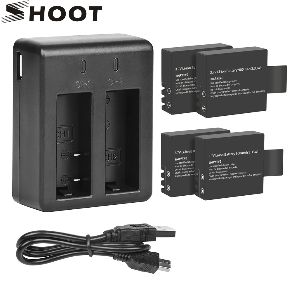 SHOOT Dual Port Battery Charger with 900mAh Battery Pack for Sjcam Sj4000 Sj5000 M10 Sj 4000 5000 Action Camera Sjcam Accessory|Digital Batteries| - AliExpress