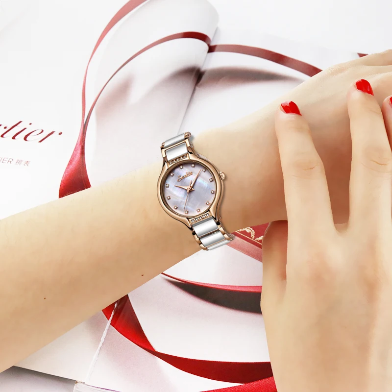 Sunkta New Quartz Women Watches Waterproof Fashion Simple Feminine Watch Stainless Steel Ceramic-6