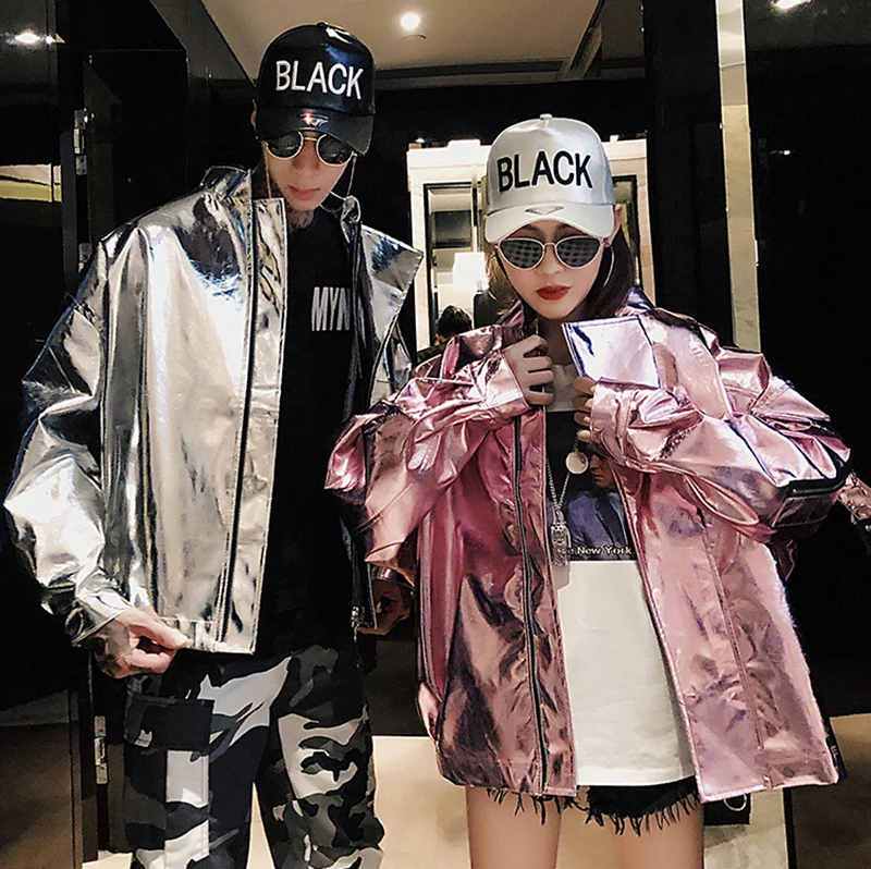 Глянцевая пара уличная куртка для мужчин бейсбол Harajuku Хип Хоп демисезонный модные s воротник куртки Roupas Masculina одежда