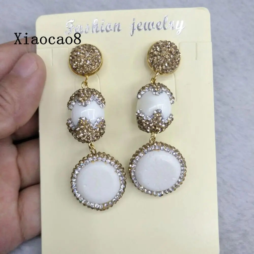 

Nature Semi-precious Stone Big Earrings for Women Gold Rhinestone Long Statement Eearrings 2017 Bohemia Dangle Drop Earrings