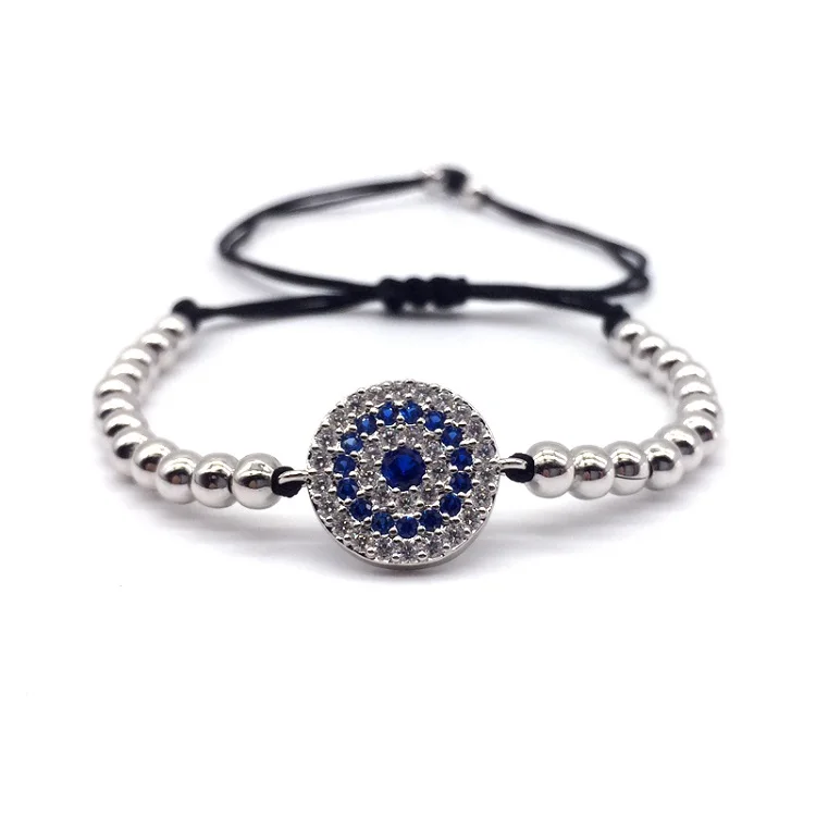 

NAIQUBE 2019 New Style Luxury Eye Pave CZ 4mm Round Beads Braided Macrame Bracelet Hand-woven Bracelets Mens &Womens