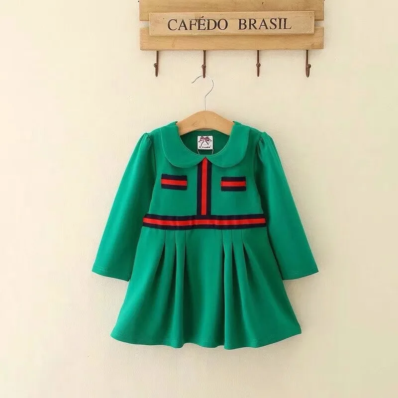 Весенне-осеннее платье с длинными рукавами для девочек; милое детское платье с круглым отложным воротником; детская одежда; aaaa+ одежда для малышей